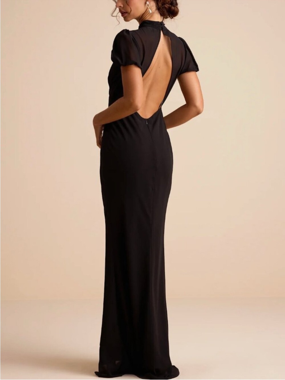 Lulus Langley size S Elegant Black High-Neck Maxi Dress with Puff Sleeves